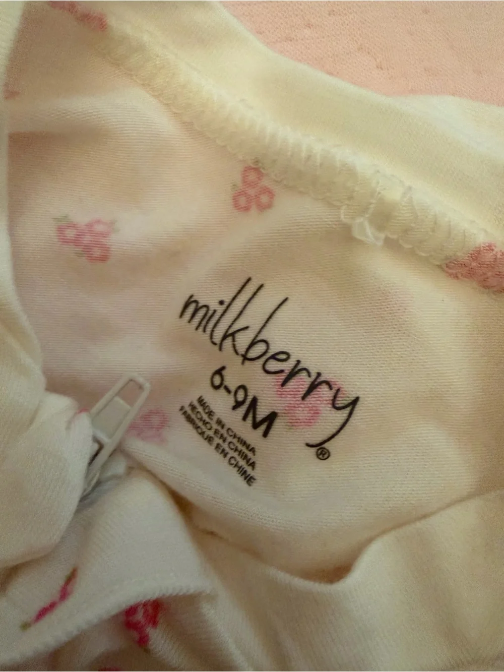 Baby Ruffle-Trim Footed One-Piece in Cream with Pink Floral Print